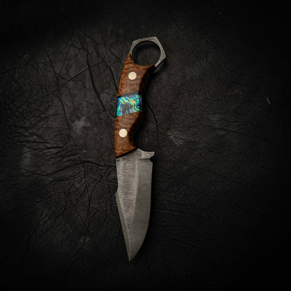 Mini Hunter — Damascus & Afzelia Xylay (Abalone Inlay)