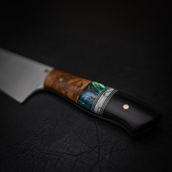 Santoku Knife – Abalone, Trustone, G10 & Golden Amboyna