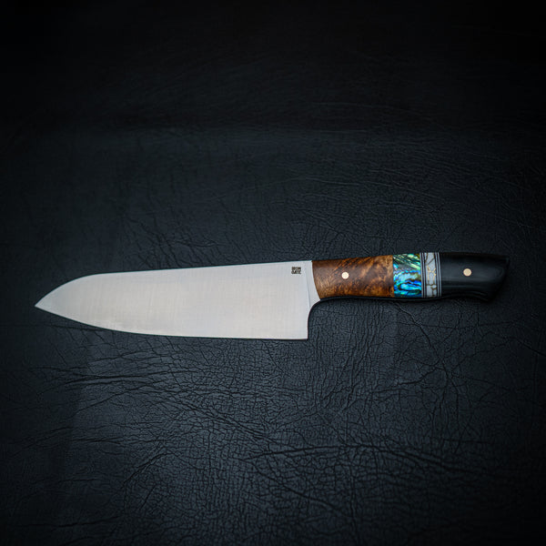 Santoku Knife – Abalone, Trustone, G10 & Golden Amboyna