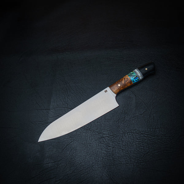 Santoku Knife – Abalone, Trustone, G10 & Golden Amboyna