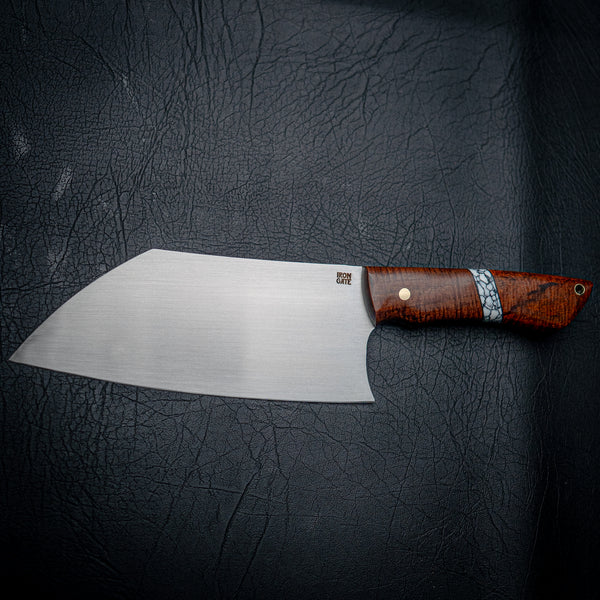 XL Santoku – N690 Steel | Ringed Mulga & Trustone Spacer