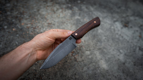 Bushcraft Knife – Dark Stonewash with Solid Ironwood Handle