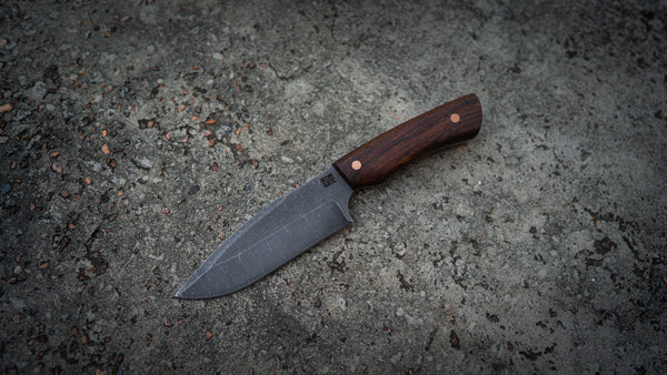 Bushcraft Knife – Dark Stonewash with Solid Ironwood Handle