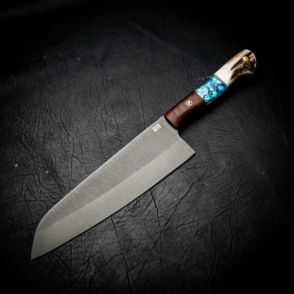 Full Kitchen Set — N690 Dark Stonewash — Ringed Gidgee, Abalone & Deer Antler — View 9 | Iron Gate Knives