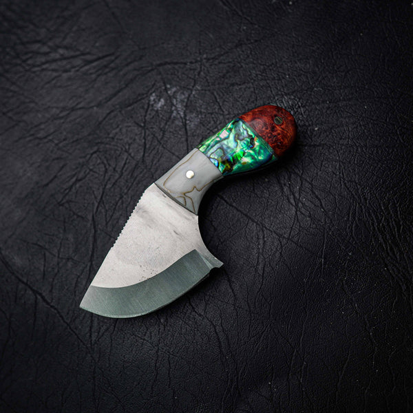 Drop Bear – 440C Stainless Steel, Amboyna Burl, Abalone Inlay & White Brass Epoxy Hybrid