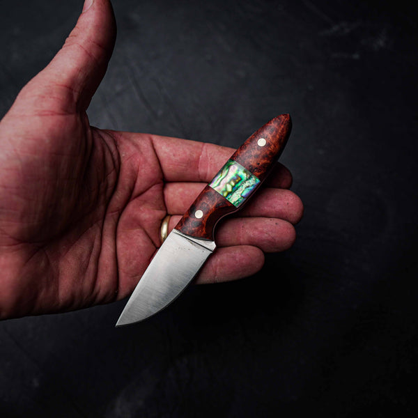 Mini Utility – Elmax Steel, Amboyna Burl with Abalone Inlay (140mm)