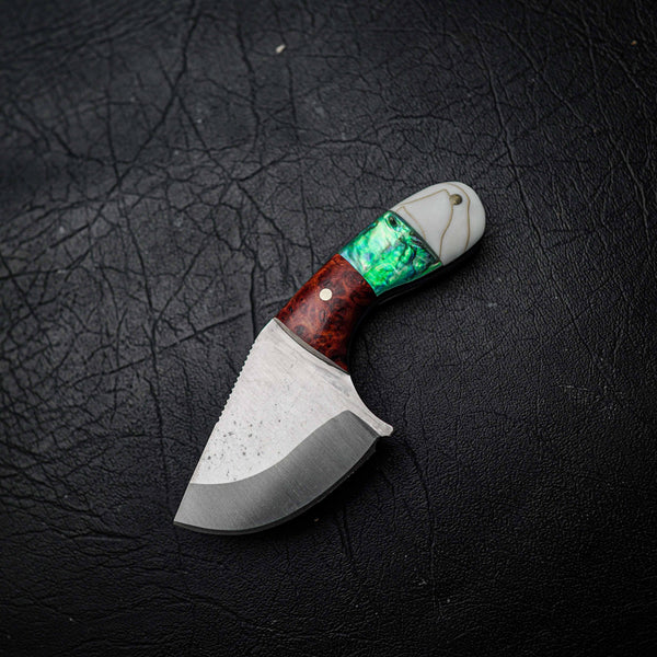 Drop Bear – 440C Stainless Steel, Amboyna Burl, Abalone Inlay & White Brass Epoxy Hybrid