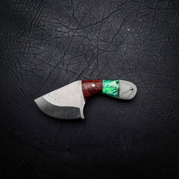 Drop Bear – 440C Stainless Steel, Amboyna Burl, Abalone Inlay & White Brass Epoxy Hybrid