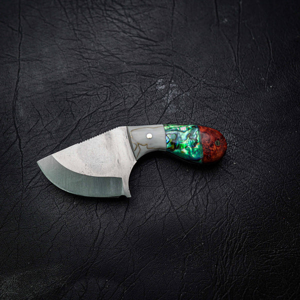 Drop Bear – 440C Stainless Steel, Amboyna Burl, Abalone Inlay & White Brass Epoxy Hybrid