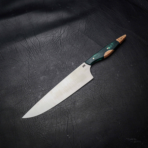 hef Knife – 12C27 Stainless Steel, Epoxy Hybrid Handle with Speckled Blue Dye