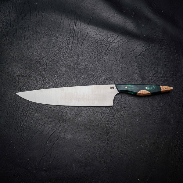 hef Knife – 12C27 Stainless Steel, Epoxy Hybrid Handle with Speckled Blue Dye