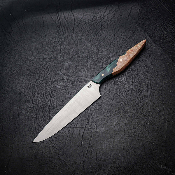 Chef Knife – 12C27 Stainless Steel, Epoxy Hybrid Handle with Speckled Blue Dye (230mm)