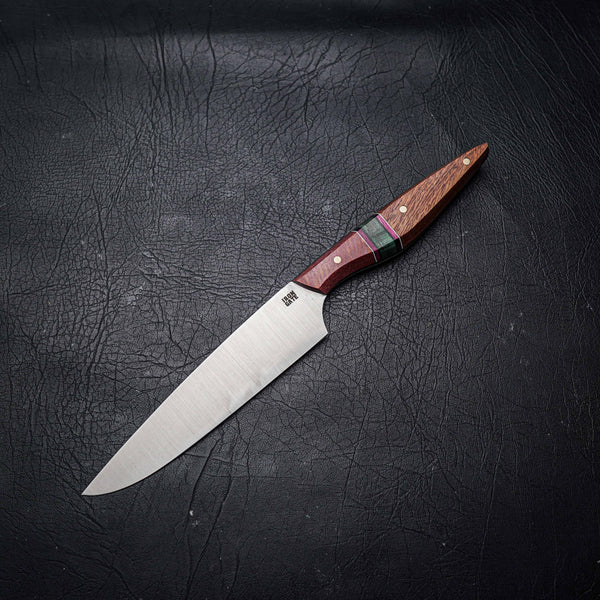 Chef Knife – 12C27 Stainless Steel, Purple Acacia Handle with Blue Maple Spacer (230mm)