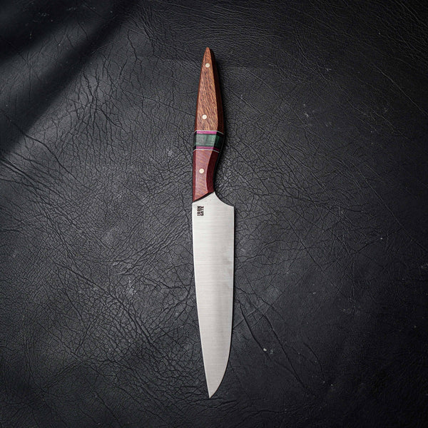 Chef Knife – 12C27 Stainless Steel, Purple Acacia Handle with Blue Maple Spacer (230mm)