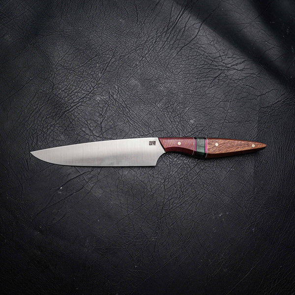 Chef Knife – 12C27 Stainless Steel, Purple Acacia Handle with Blue Maple Spacer (230mm)