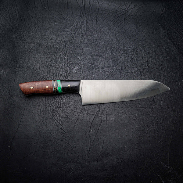 Santoku – 12C27 Stainless Steel, Buffalo Horn with Double TruStone Spacers & Western Myall (185mm)