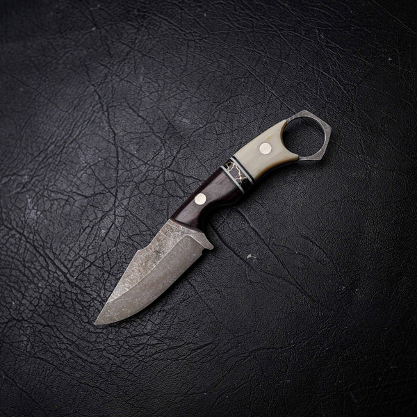 Mini Hunter – N690 Steel, Stonewashed Finish, African Blackwood, TruStone & White Micarta