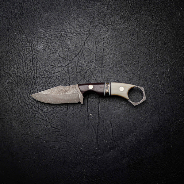 Mini Hunter – N690 Steel, Stonewashed Finish, African Blackwood, TruStone & White Micarta