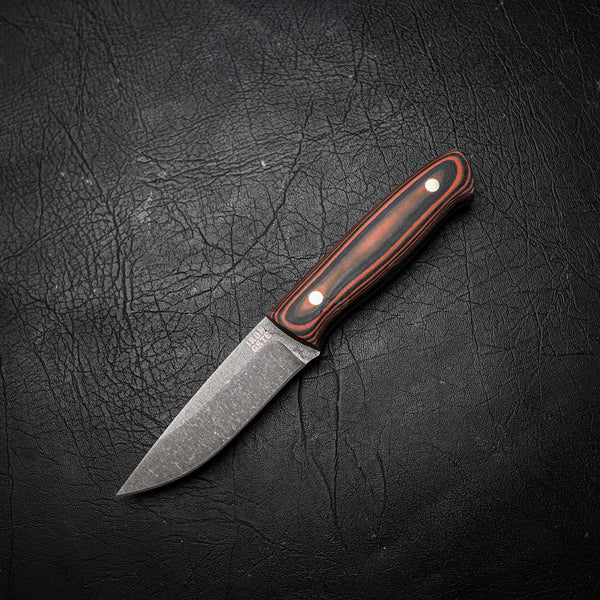 Bushcraft – N690 Steel, Stonewashed Finish, Layered Orange & Black G10