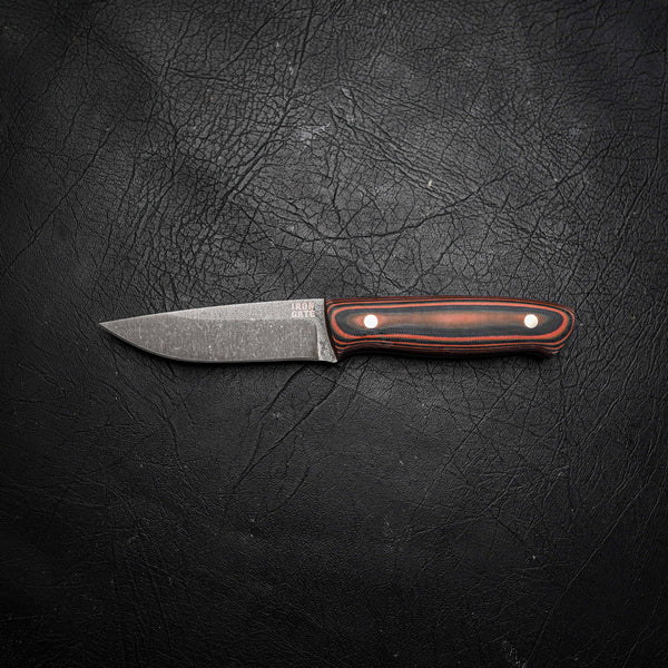 Bushcraft – N690 Steel, Stonewashed Finish, Layered Orange & Black G10