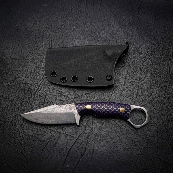 Mini Hunter – Stainless Damascus, Purple C-Tek Handle