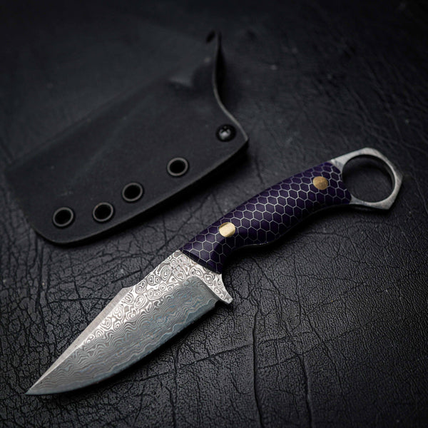 Mini Hunter – Stainless Damascus, Purple C-Tek Handle