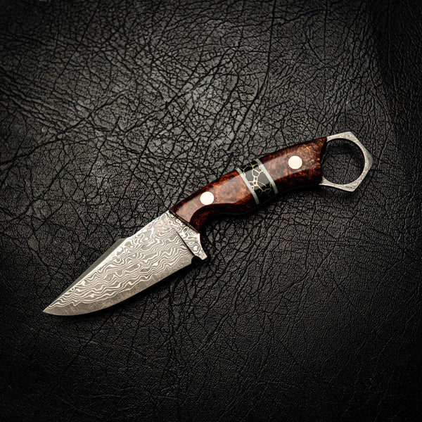 Damascus Mini Hunter – Honduran Rosewood & Trustone Inlay