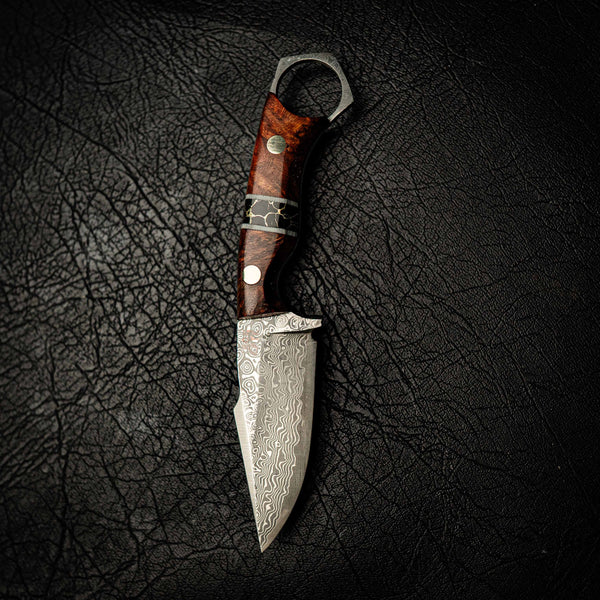 Damascus Mini Hunter – Honduran Rosewood & Trustone Inlay