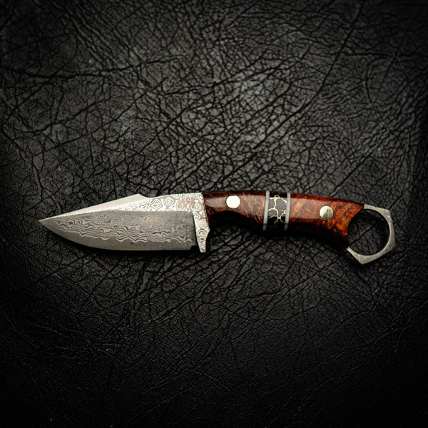 Damascus Mini Hunter – Honduran Rosewood & Trustone Inlay