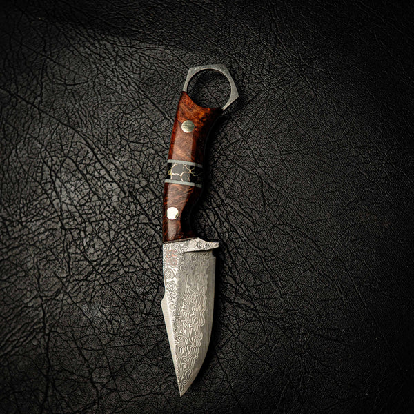 Damascus Mini Hunter – Honduran Rosewood & Trustone Inlay