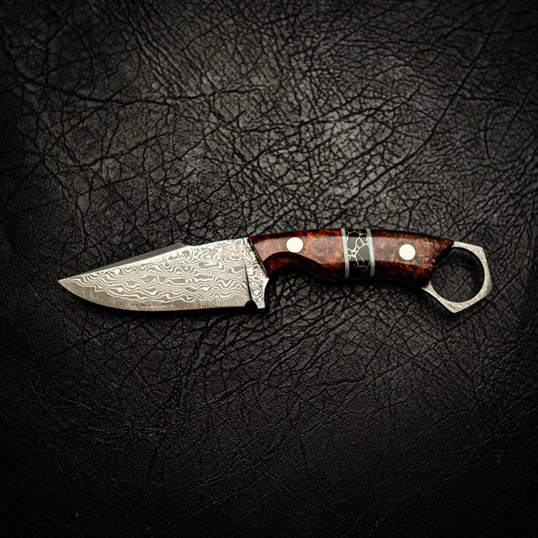 Damascus Mini Hunter – Honduran Rosewood & Trustone Inlay