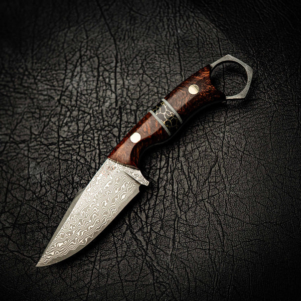 Damascus Mini Hunter – Honduran Rosewood & Trustone Inlay