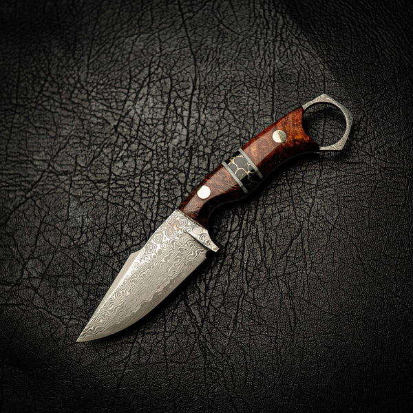 Damascus Mini Hunter – Honduran Rosewood & Trustone Inlay