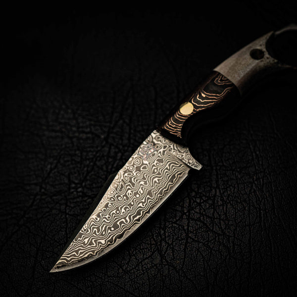 Damascus Mini Hunter – Carbon Fiber/Copper & Fallow Deer Antler