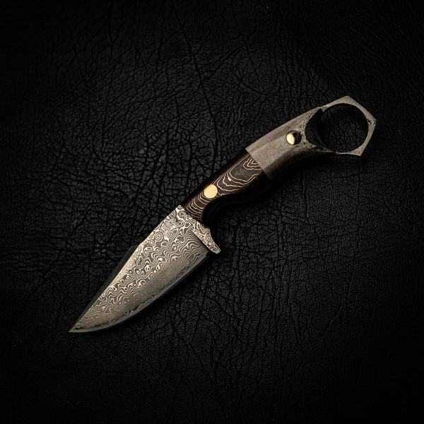 Damascus Mini Hunter – Carbon Fiber/Copper & Fallow Deer Antler