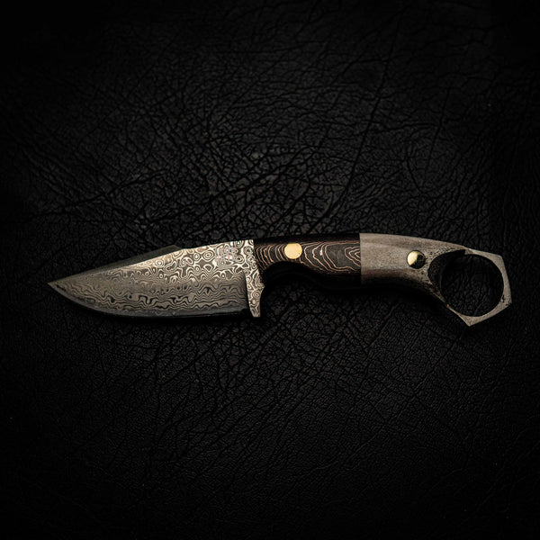 Damascus Mini Hunter – Carbon Fiber/Copper & Fallow Deer Antler