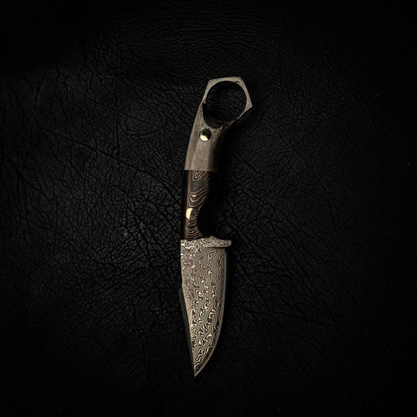 Damascus Mini Hunter – Carbon Fiber/Copper & Fallow Deer Antler