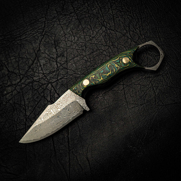Damascus Mini Hunter – Carbon Fiber (Green & Yellow)