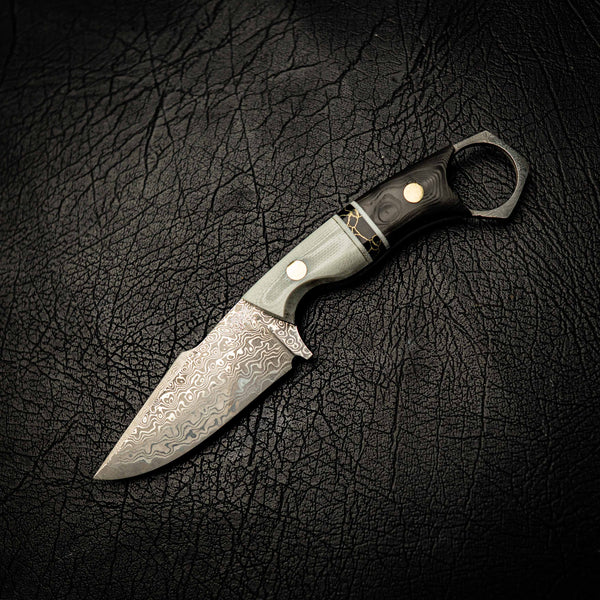 Damascus Mini Hunter – Ivory G10, TruStone & Marbled Carbon Fiber