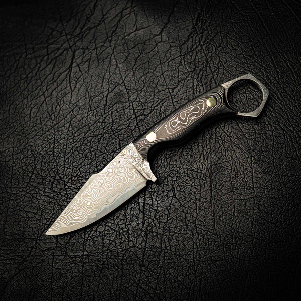 Damascus Mini Hunter – Marbled Carbon Fiber