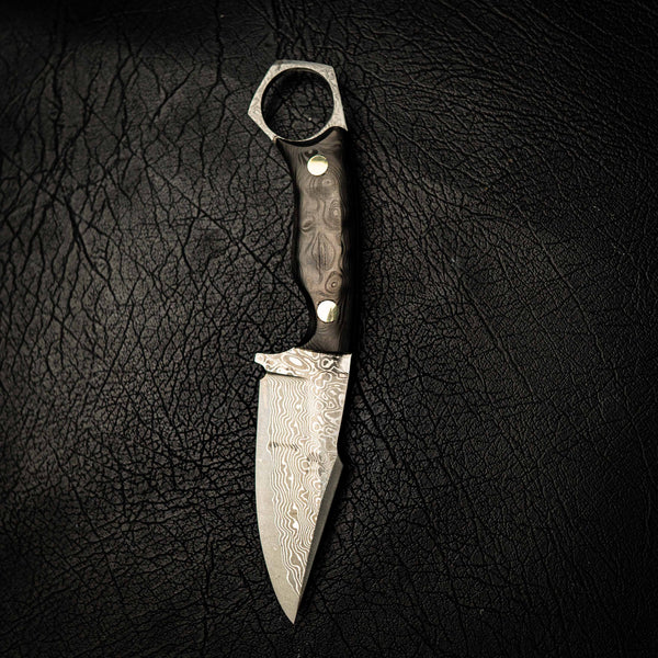 Damascus Mini Hunter – Marbled Carbon Fiber