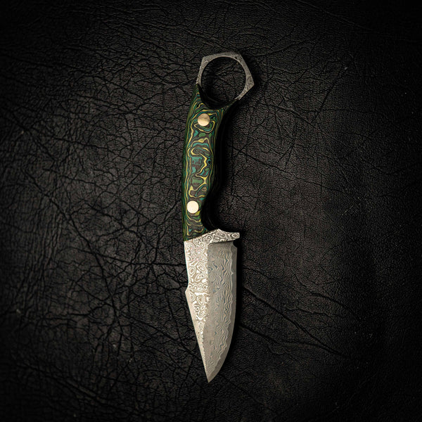 Damascus Mini Hunter – Carbon Fiber (Green & Yellow)