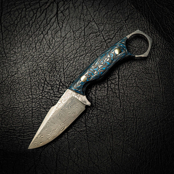 Damascus Mini Hunter – Carbon Fiber Damascus Pattern (Blue)