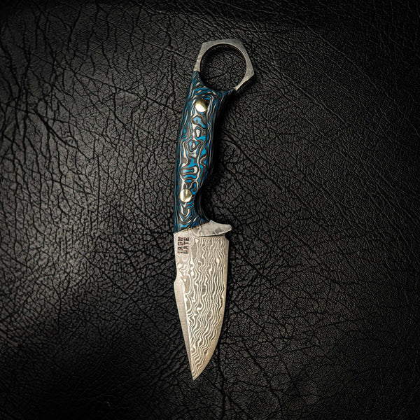 Damascus Mini Hunter – Carbon Fiber Damascus Pattern (Blue)