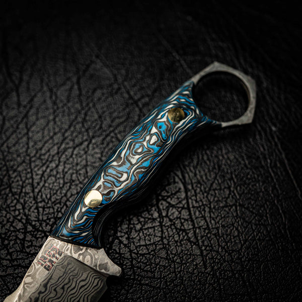 Damascus Mini Hunter – Carbon Fiber Damascus Pattern (Blue)