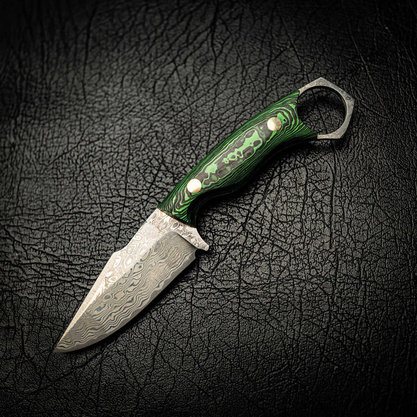 Damascus Mini Hunter – Carbon Fiber Damascus Pattern (Neon Green)