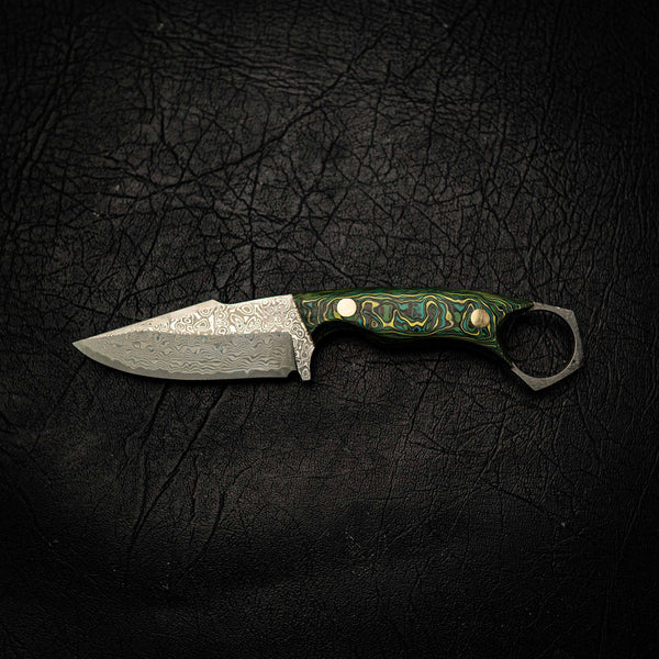 Damascus Mini Hunter – Carbon Fiber (Green & Yellow)