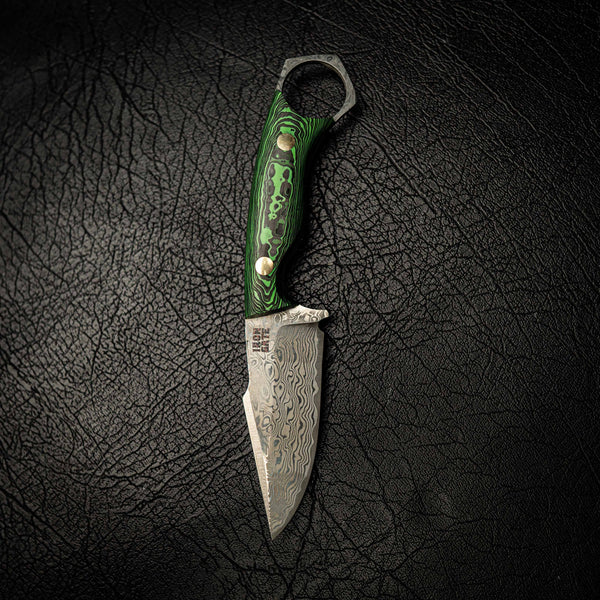 Damascus Mini Hunter – Carbon Fiber Damascus Pattern (Neon Green)