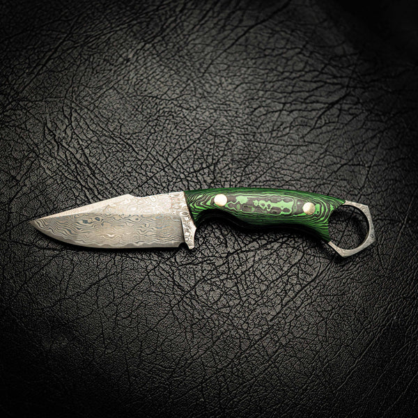 Damascus Mini Hunter – Carbon Fiber Damascus Pattern (Neon Green)